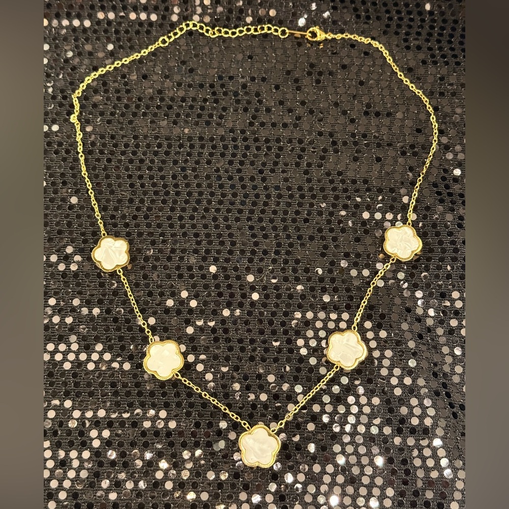 Gold and White Clover Necklace